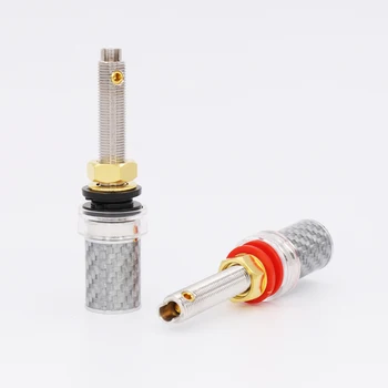 

4pcs Rhodium Carbon Fiber Binding Post Speaker Plug Probe Panel HiFi