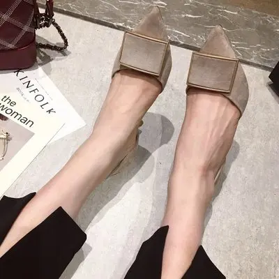 

2020 spring and summer new fashion square buckle pointed high heels wild large size street tide shoes