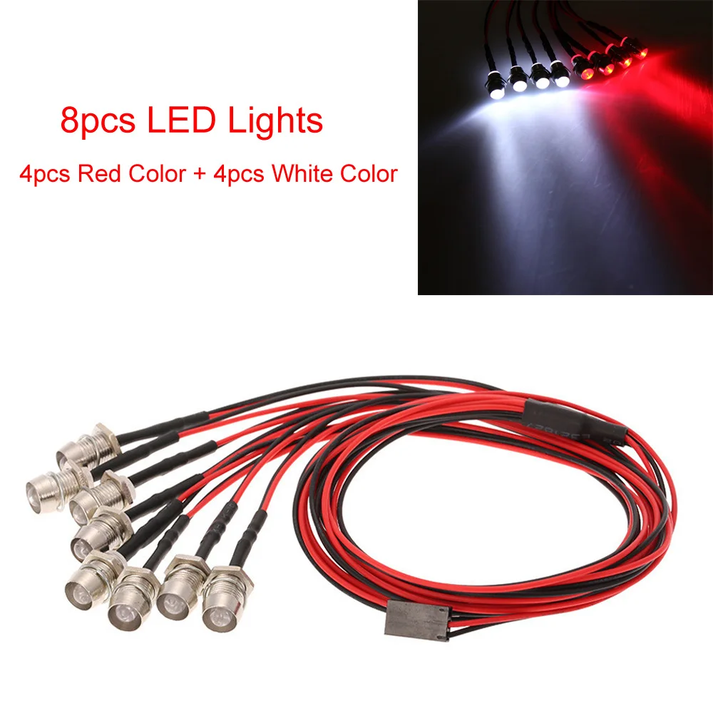 8PCS Red & White Color LED Lights Kit For 110 RC Car Traxxas Tamiya