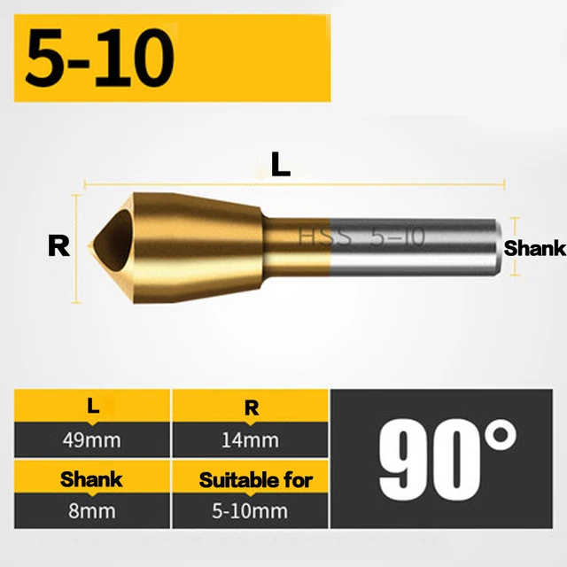 Waveway Titanium Countersink Deburring Drill Taper Hole Cutter Steel/Aluminum Countersunk Head Chamfering Tools 1PCS 5-10