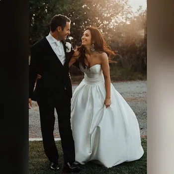 

Lace Boho Wedding Dresses Simple Satin Wedding Gowns Cheap Beach Bride Dress Vestido De Noiva