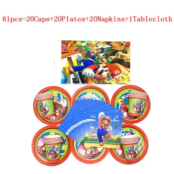 

Cartoon Super Mario Bros 61Pcs/41Pcs Disposable Tableware Sets Kid Birthday Party Cup Plate Napkin Tablecloth Decoration Supply
