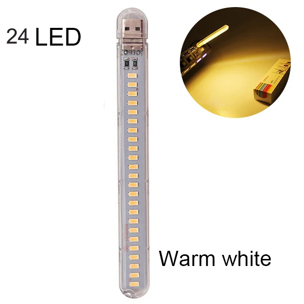 24led warm Мини Портативная светодиодная USB 5 в 3 8 12 24 светодиодный светильник SMD 5730 настольная лампа книга фонарик ночник для внешнего аккумулятора ноутбука кемпинг - Испускаемый цвет: 24led warm
