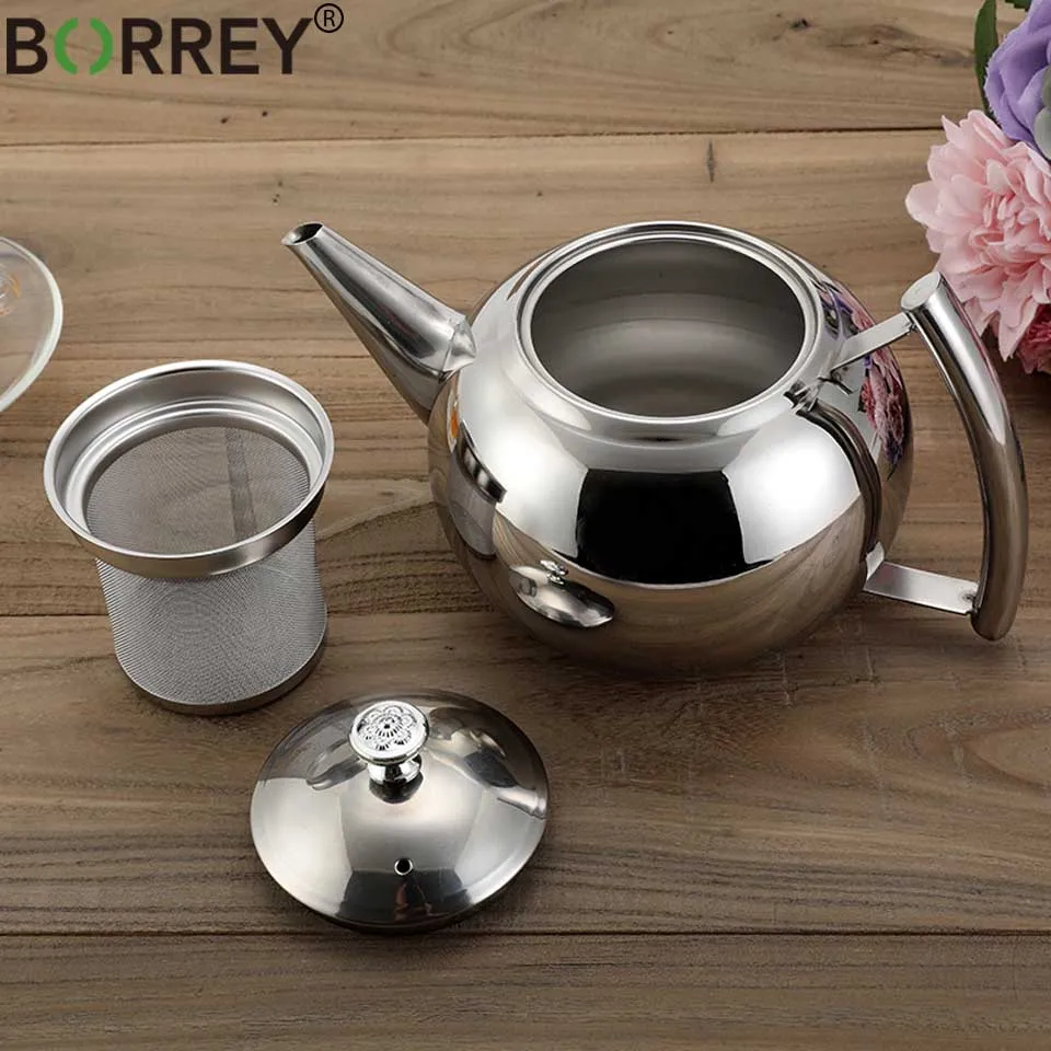 Borrey 2l Stainless Steel Teapot With Tea Infuser Filter Oolong Kettle
