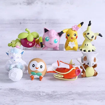 

Cartoon Monsters Jigglypuff Rowlet Vulpix Mimikyu Bounsweet Cubone Magikarp Mini PVC Figures Collectible Toys 8pcs/set