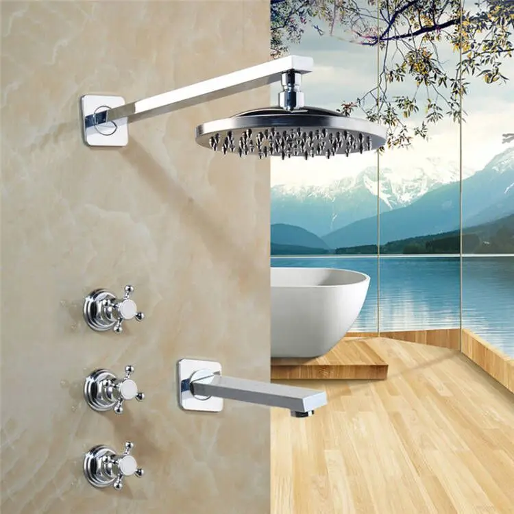 Description Picture 4 of itemKEMAIDI Chrome Shower Faucets Set Rain Waterfall 3 Handle Shower System Wall Mount Bathtub Shower Mixer Combo Set