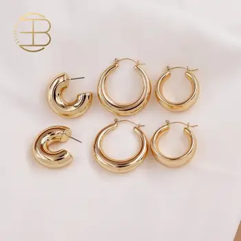 

2020 New Geometric C Shape Gold Silver Color Small Hoop Earrings For Women Basic Jewelry Chunky Thick Hoops Earring Set