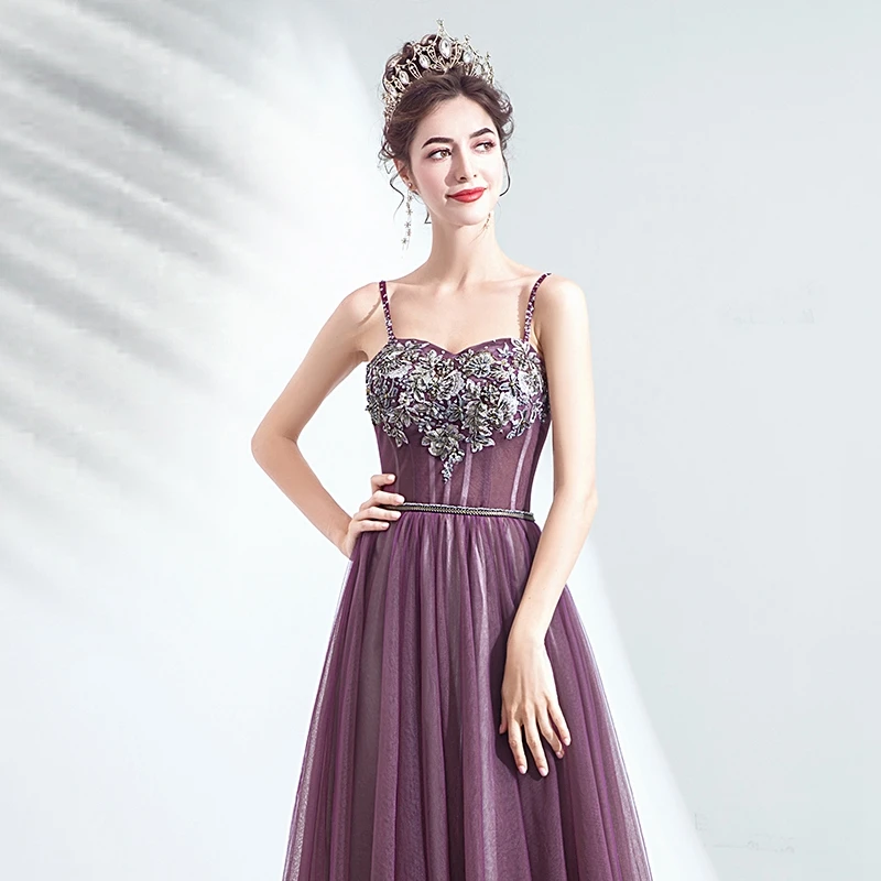 Фиолетовые Выпускные платья элегантные А-силуэта vestidos de gala Спагетти ремни стильная Фея Длинные вечерние платья прогулки рядом с вами