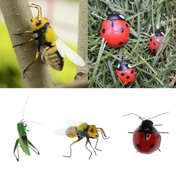 

3pcs Vivid Insect Figurine Bee Ladybird Katydid Statue Garden Sculpture Plant & Wall Hanger