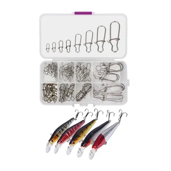 

5 Pcs Fishing Lure 9cm 8.3G Minnow Wobblers Swim Bait with Hooks & 100Pcs Hooked Snap Pin Fishing Swivel Stainless Steel