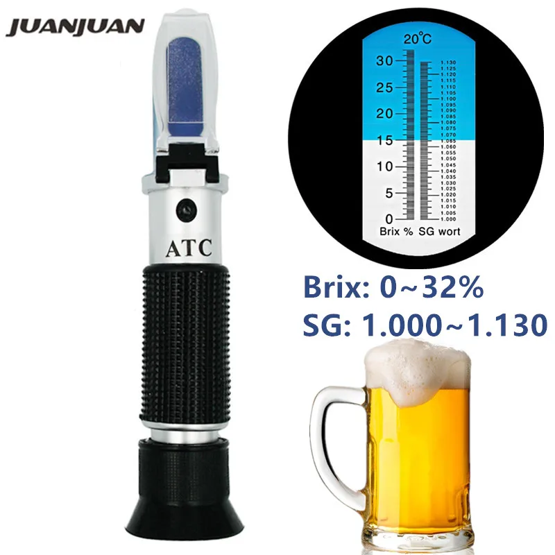 Beer Wort Refractometer Specific Gravity 1.000-1.130 Handheld 0-32% Brix Sugar Concentration Meter Brewing Tester Densimete