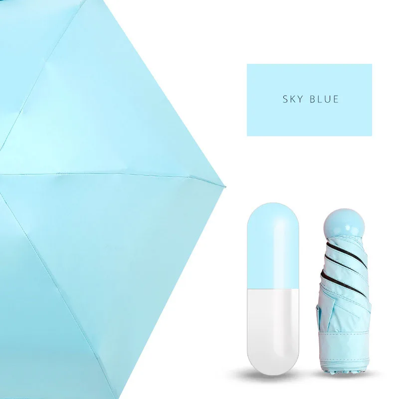 Капсула Мини карманный прозрачный солнцезащитный зонтик дождь Женский 5 складной ветрозащитный Анти-УФ Зонты милый компактный зонтик дропшиппинг - Цвет: sky blue