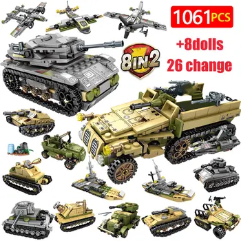 

1061Pcs City For Military War Tank Chariot Building Blocks WW2 Police Army Soldiers Figures Bricks Toys for Children