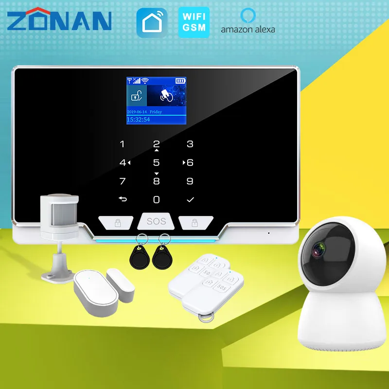 Zonan Tuya Wifi Gsm Alarm System 433MHz Home Burglar 1.8 TFT Color Screen 6 Mood Lights Apps Control Wireless Security Alarm