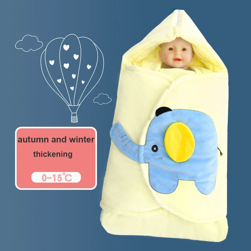 Хлопковые детские спальные мешки; Детские спальные мешки с рисунками животных; уличная пеленка для новорожденных; детское одеяло; детское постельное белье - Цвет: yellow thicken