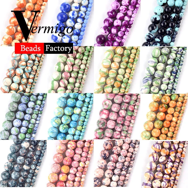 

Natural Rain Flower Stone Beads For Jewelry Making Pink Blue Purple Green Round Spacer Beads Diy Necklace Bracelet 4mm-12mm 15''
