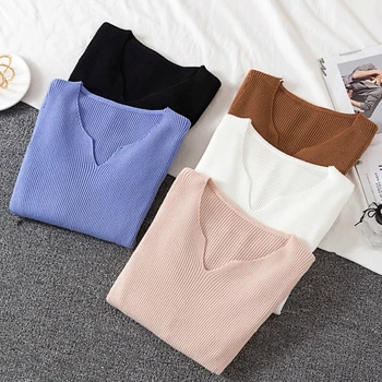 

2019 New-coming Autumn Winter Pullovers Sweaters Shirt Long Sleeve Short Korean Slim-fit Tight Sweater For Women Office Lady