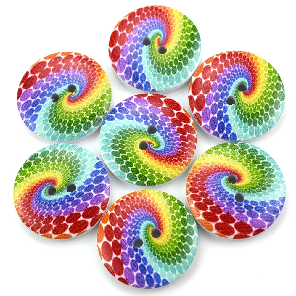 

50PCS 2-hole 15mm Hand-painted Clothing Buttons Wooden Environmental Buttons Rainbow Button DIY Sewing Accessories Clothing