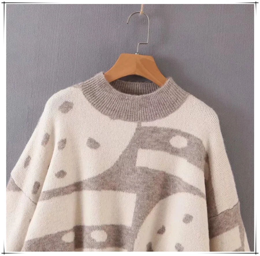 Осень Зима Винтажный стиль женский свитер хит цвет драпированный с рукавом-фонариком свободные Повседневный пуловер, вязаный свитер