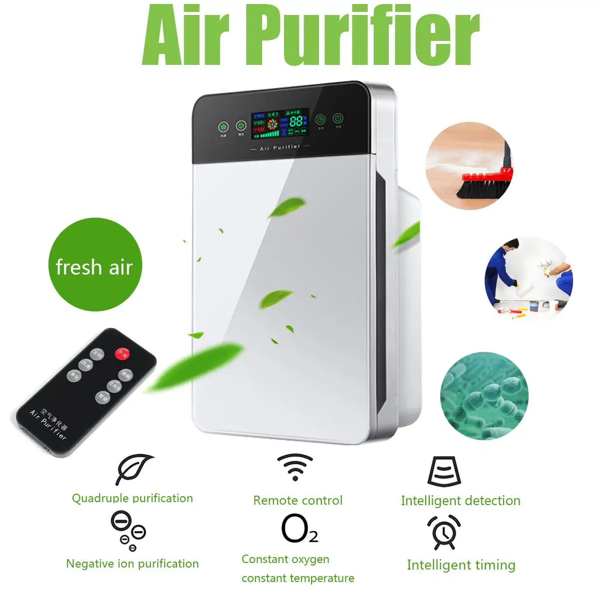 Air Purifier For home Cleaner Remote Control Timer HEPA Odor Dust PM2.5 Remover anti Allergies 3 Million Negative Ion Amount