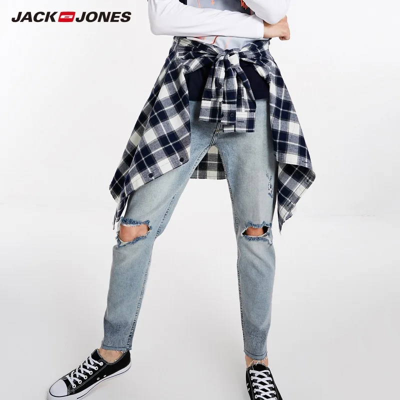 JackJones осенние мужские потертые рваные джинсовые укороченные джинсы 218332528