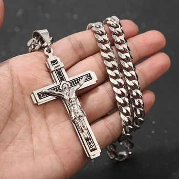 Stainless Steel Crucifix Jesus Cross Necklace Pendant Multilayer Jesus Christ Crucifix Necklaces with 24” Chain Top Quality