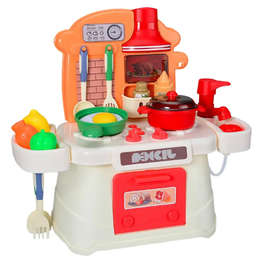 

Pretend Kitchen Toys Music Lighting Parent Child Interaction Cosplay Orange Tableware Set Simulation Cooker Water Tank for Girls