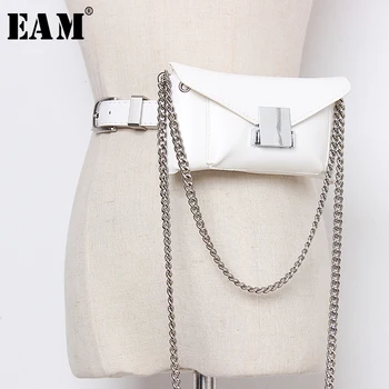 

[EAM] Pu Leather White Chain Split Joint Mini-bag Long Belt Personality Women New Fashion Tide All-match Spring 2020 1T3980