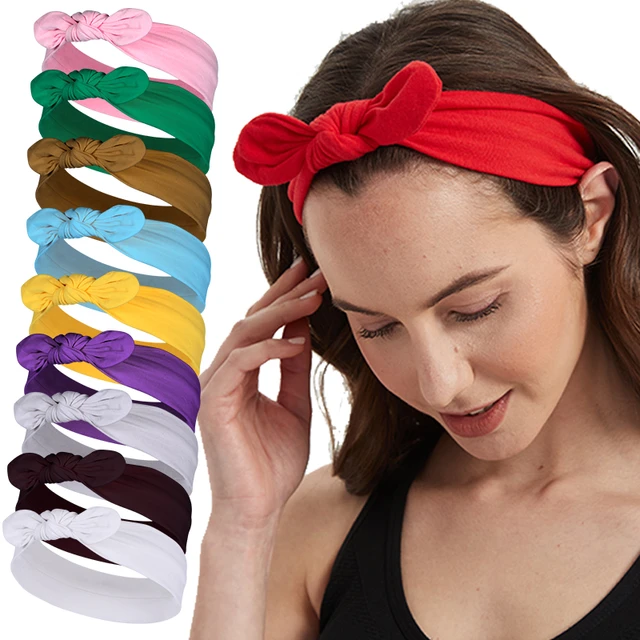 Cintas para el pelo de algodón para niña y mujer, cintas elásticas para el turbante deportivo a la moda, accesorios el cabello, _ - Mobile