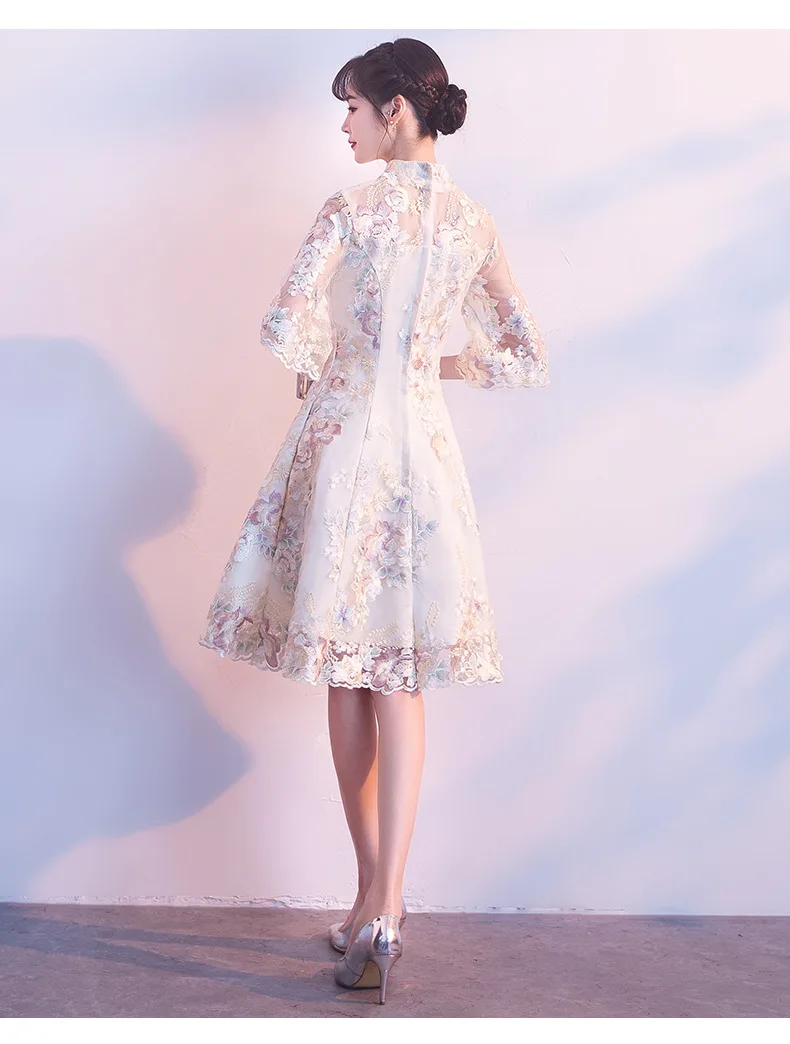 Улучшенная Cheongsam стиль летнее платье с длинным рукавом для повседневной жизни Slim Fit Ретро Короткие достойно великолепное платье изящные Для женщин