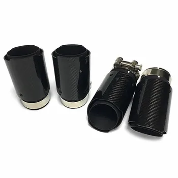 

Universal Car styling Exhaust Tail Pipes Glossy Carbon Fiber Muffler Tip Tail End Stainless Steel Black For Bmw E90 63mm Inlet