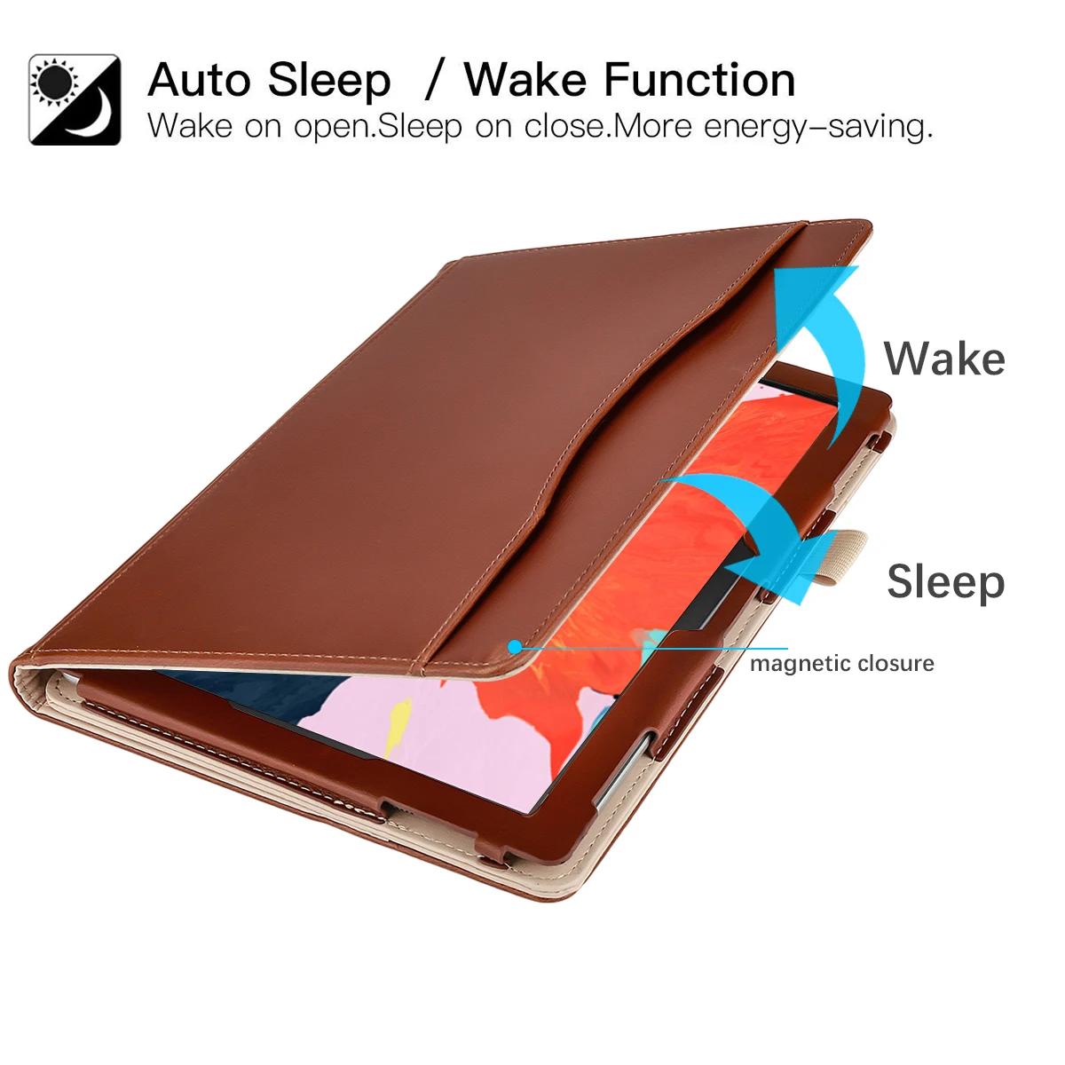 For iPad Pro 11 Inch 2020 Case PU Leather Magnetic Closure Flip Stand Cover Tablet Protector with Front Pocket and Hand Strap