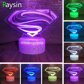 

Amroe Marvel DC Superman Legends Hero Logo Symbol 3D Smart LED Night Light RGB Lighting Crack 7 Colors Change Boys Room Decor