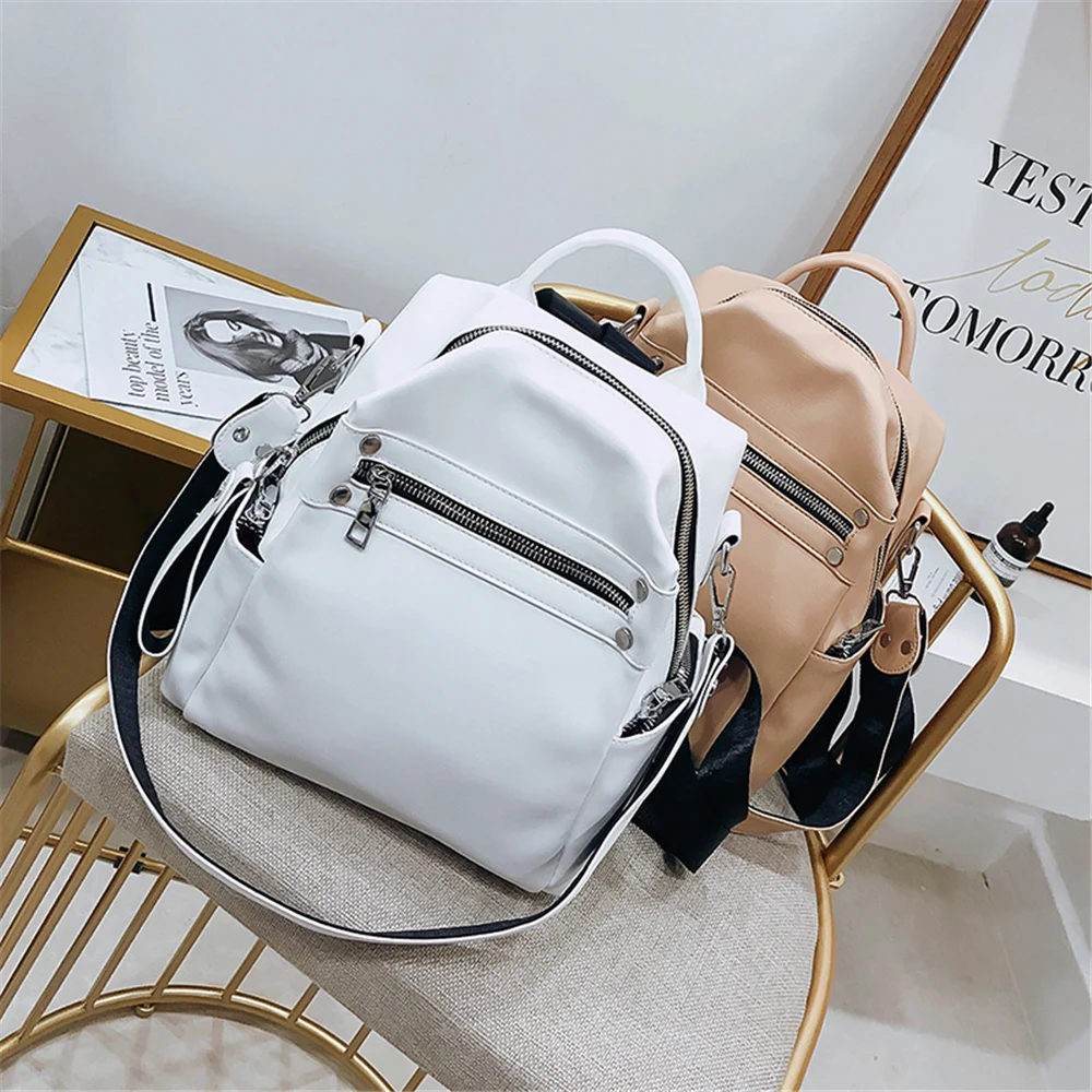  Fashion Women Soft Leather Small Backpack Designers Brand Multifunction Solid School Bags for Teena - 33051056284