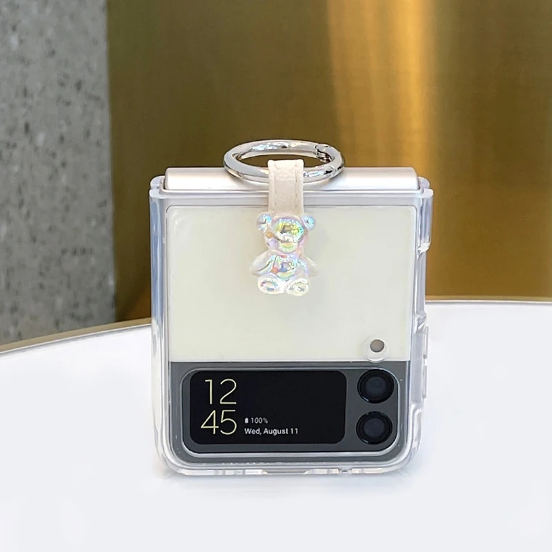 

Чехол для Samsung ZFlip 3, прозрачный мягкий чехол с кольцом-пряжкой для Zflip 3, милый красочный медведь, искусственный Мультфильм Для Galaxy Zflip3