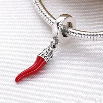 

New Authentic 925 Sterling Silver Enamel Red Chili Dangle Charms Pendant Beads Fit Original Pandora Bracelet Women DIY Jewelry