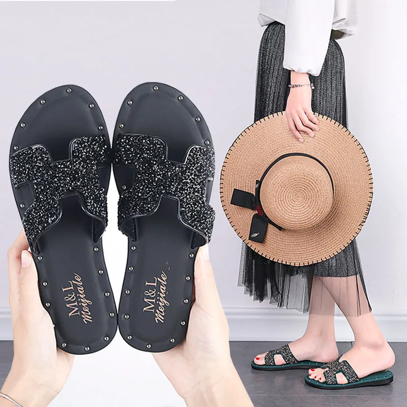 

Slipper Women's 2019 Summer New Style H Slipper Women's Summer Fashion Outer Wear Flat Sandals A- line Sandals Women's