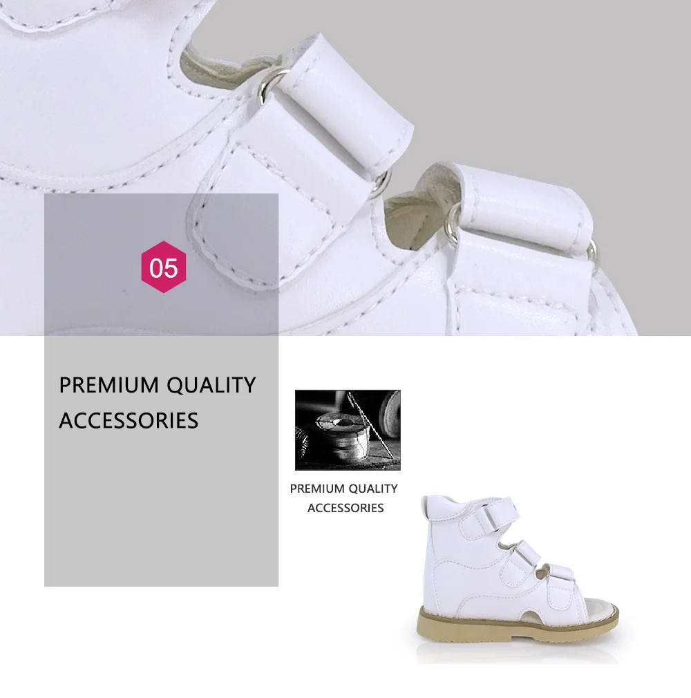 Kids Girls High-top Corrective Shoes White Genuine Leather Orthopedic Sandals with Lovely Flower Spring Summer Shoes for Health