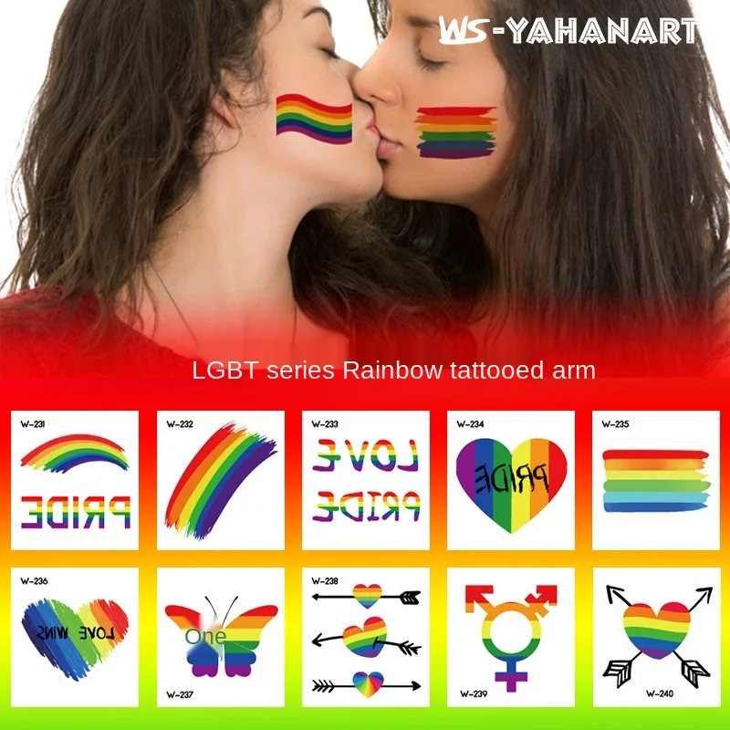 

20 Pcs/set Gay Pride Tattoo Stickers Set LGBT Face Pasters Rainbow Temporary Flower Arm Tattoo Stickers Rainbow Stickers