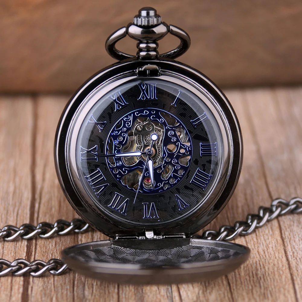 Black-pattern-steampunk-mechanical-pocket-watch-men-and-women-classic-Roman-numerals-hollow-jewelry-pocket-watch