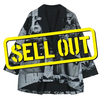 

LANMREM 2020 spring women clothes Personality Chinese Ink Printing Suit Loose Coat patchwork blazer jacket fashion new YH756
