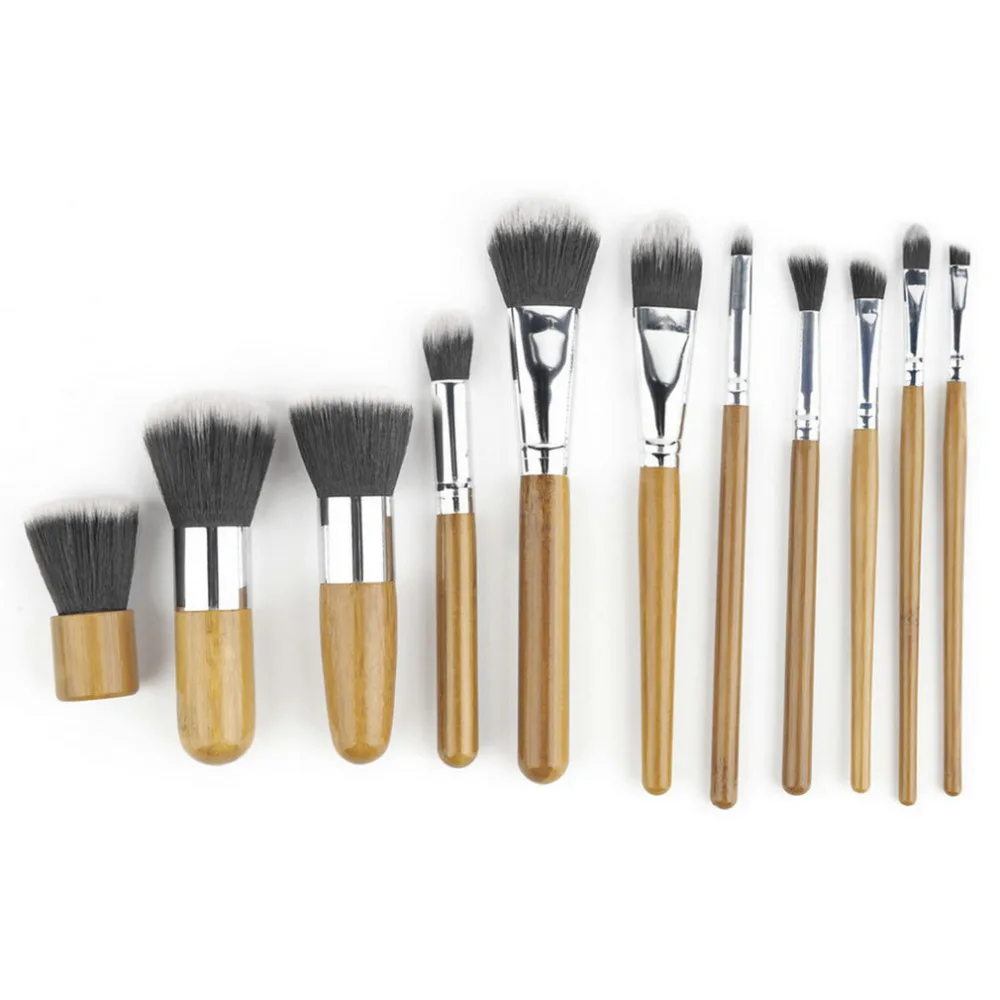 

11PCS Professional Bamboo Makeup Brushes Set Cosmetics Foundation Make Up Brush Tools Kit for Powder Blusher Eye Shadow Eyeliner