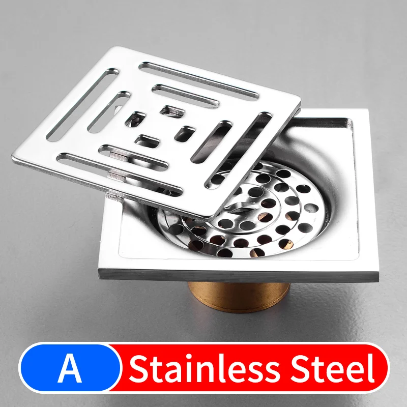 Stainless Steel-A Трапная крышка черная латунная плитка вставка балкон Туалет Ванная комната Душ слив волос фильтр квадратный анти-запах Пол Отходов решетки - Цвет: Stainless Steel-A