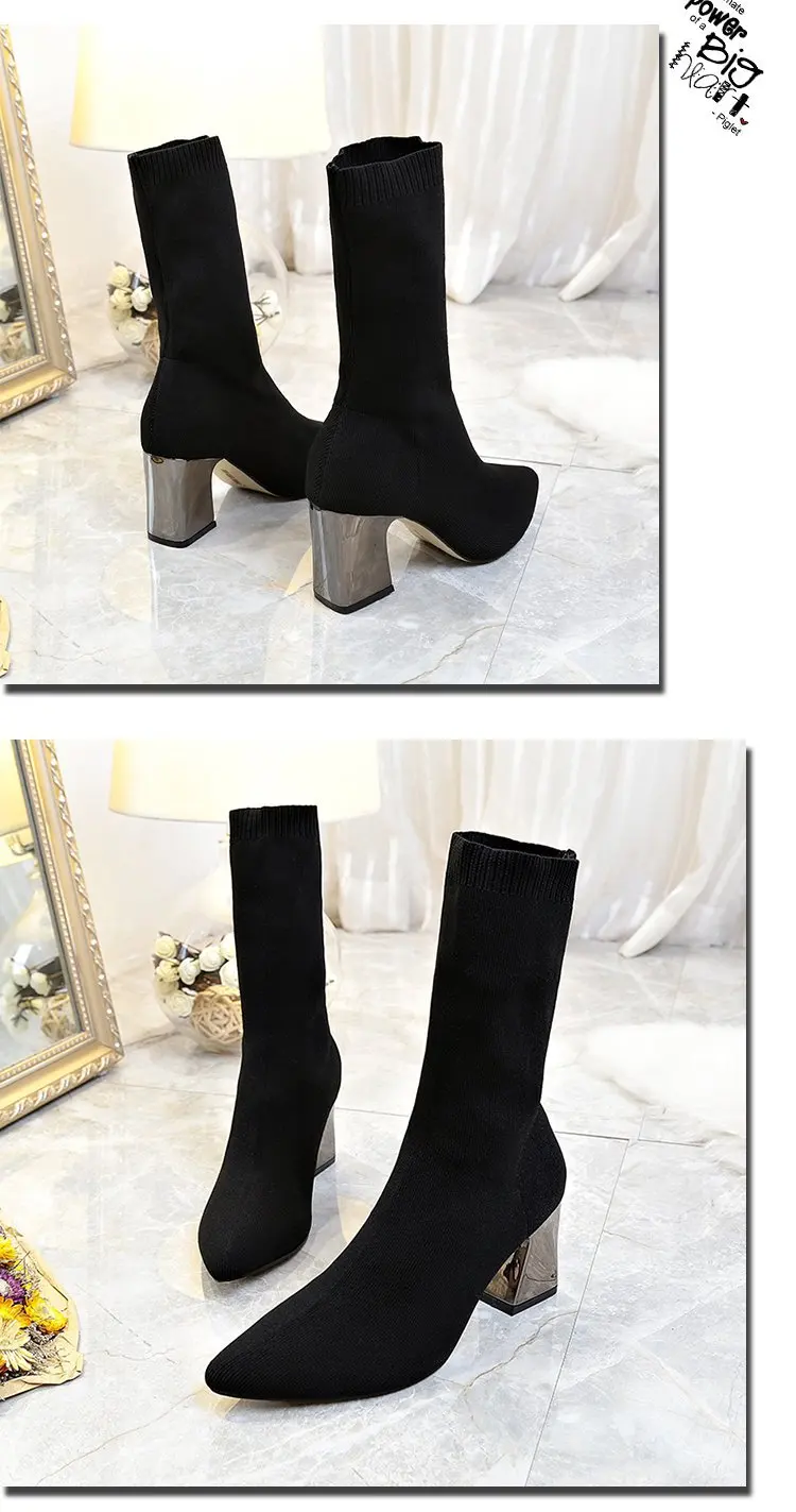 Size 35-43 Winter Boots Women Stretch Fabric Thigh High Sexy Woman Shoes Long Bota Feminina zapatos de mujer