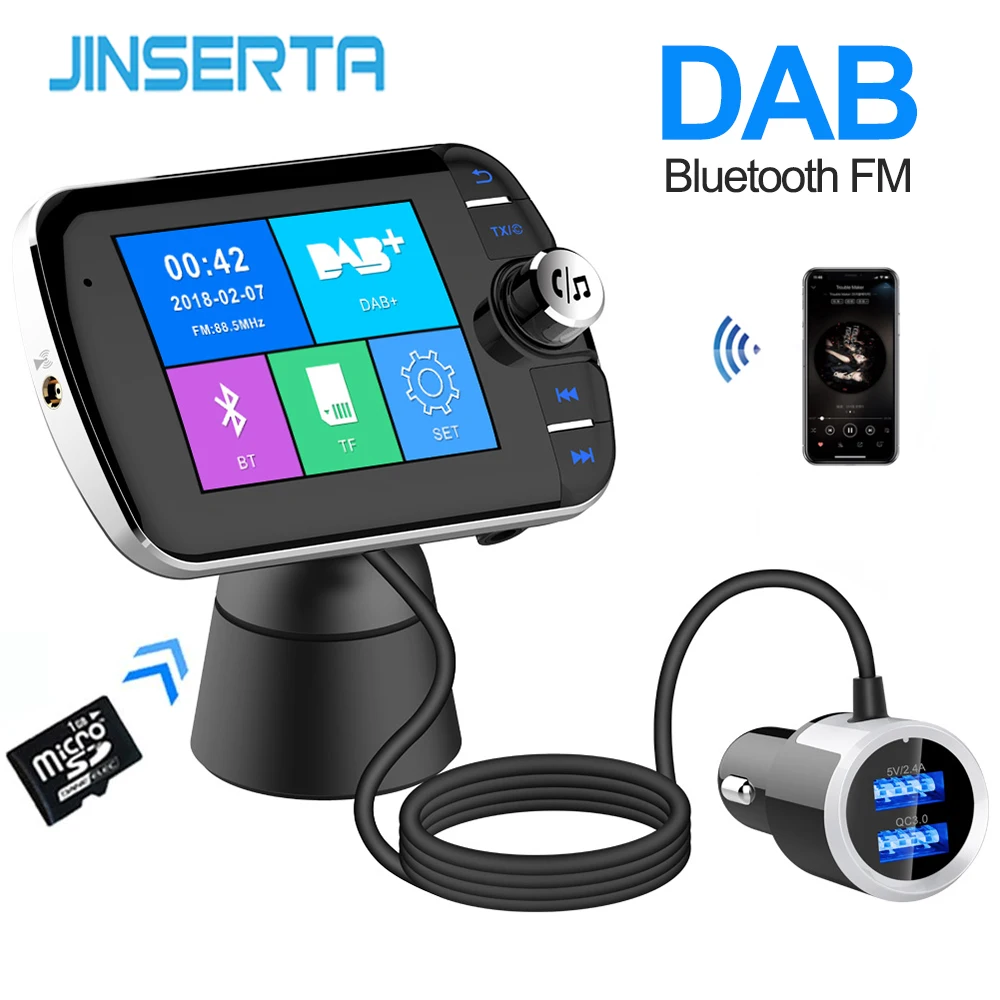JINSERTA DAB цифровой радио ресивер FM-тюнер радио автомобиля Bluetooth 4,2 передатчик адаптер зарядного устройства FM DAV приемник FM/am тюнер цифрового вещания