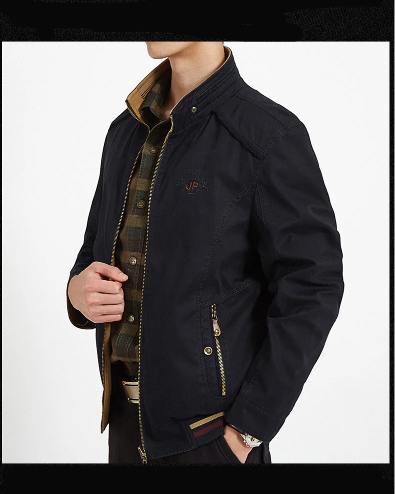Men Jacket Coat Autumn Winter Casual Slim Fit Two-sided Jacket Men Military Army Jacket Stand Collar Men Bomber Jacket Coat