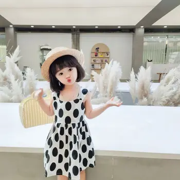 

2020 Spring/Summer New Girls Sleeveless Cotton School Wave Point Belt Princess Dress Toddler Kids Fashion Sweet Dresses