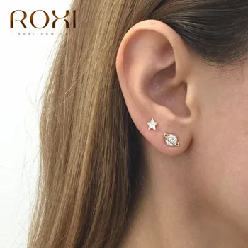 

ROXI Asymmetrical Star Moon Earring 925 Sterling Silver Hypoallergenic Cute Chic Stud Earrings for Women Girls Christmas Jewelry