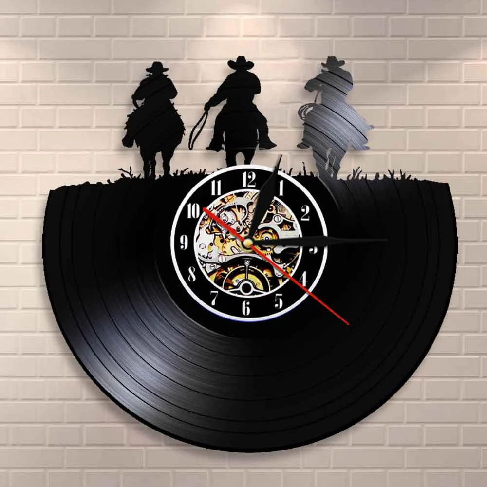 Wild West Horse All Decor Three Cowboys Western Wall Art Clock Vinyl Record Wall Clock Horse Rodeo Texas Boots Farmers Gifts Wall Clocks Aliexpress