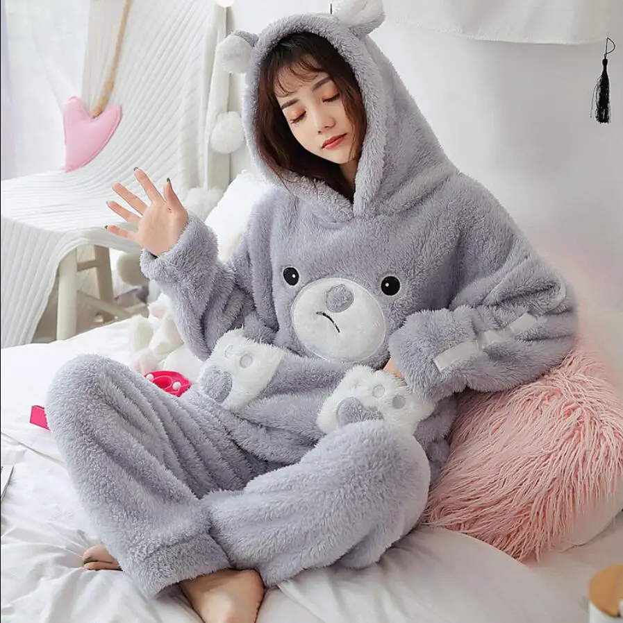 Winter Thick Warm Flannel Pajamas Sets For Women Sleepwear Home Clothing Pajama Home Wear Pyjamas Set 13